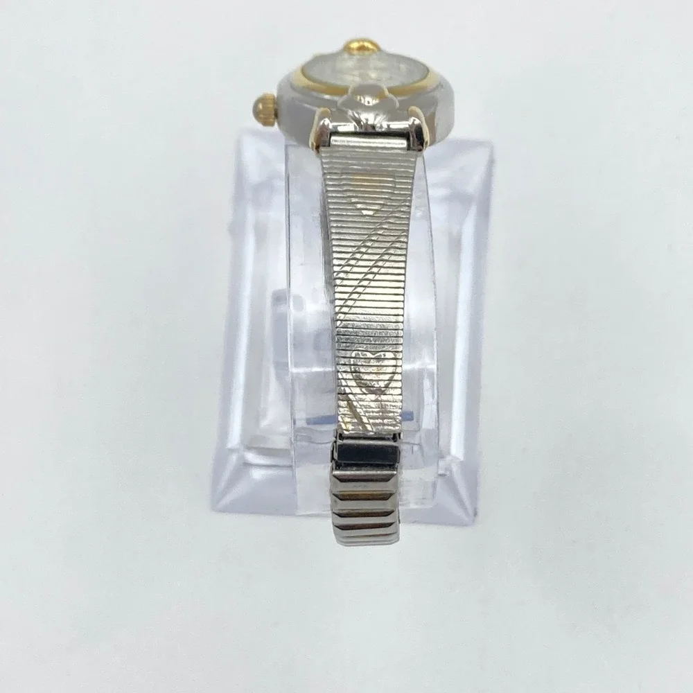Vintage White Stag Womens Watch Silver Gold Tone Hearts Stretch Band New Battery